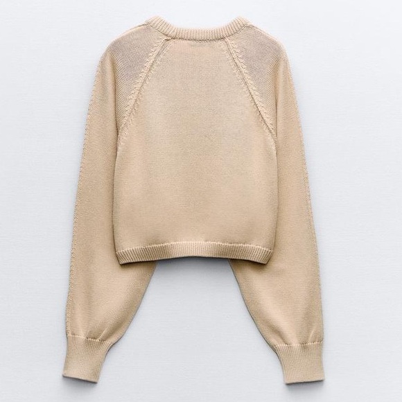 Zara NWT Basic Knit Cropped Sweater Beige - Picture 3 of 13